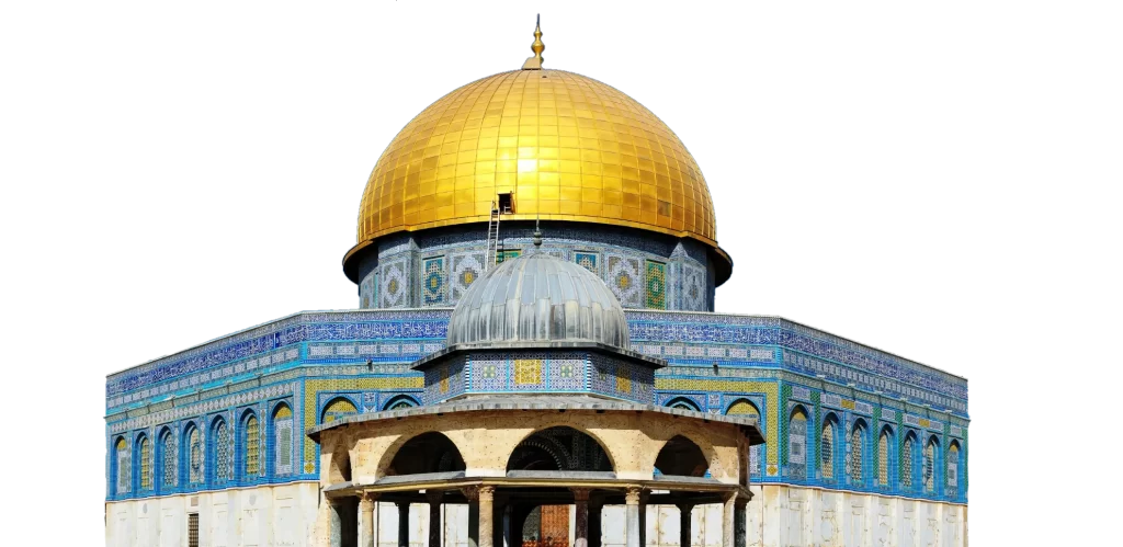 Beautiful view of Masjid-e-Aqsa with Dome of the Rock Behind it png