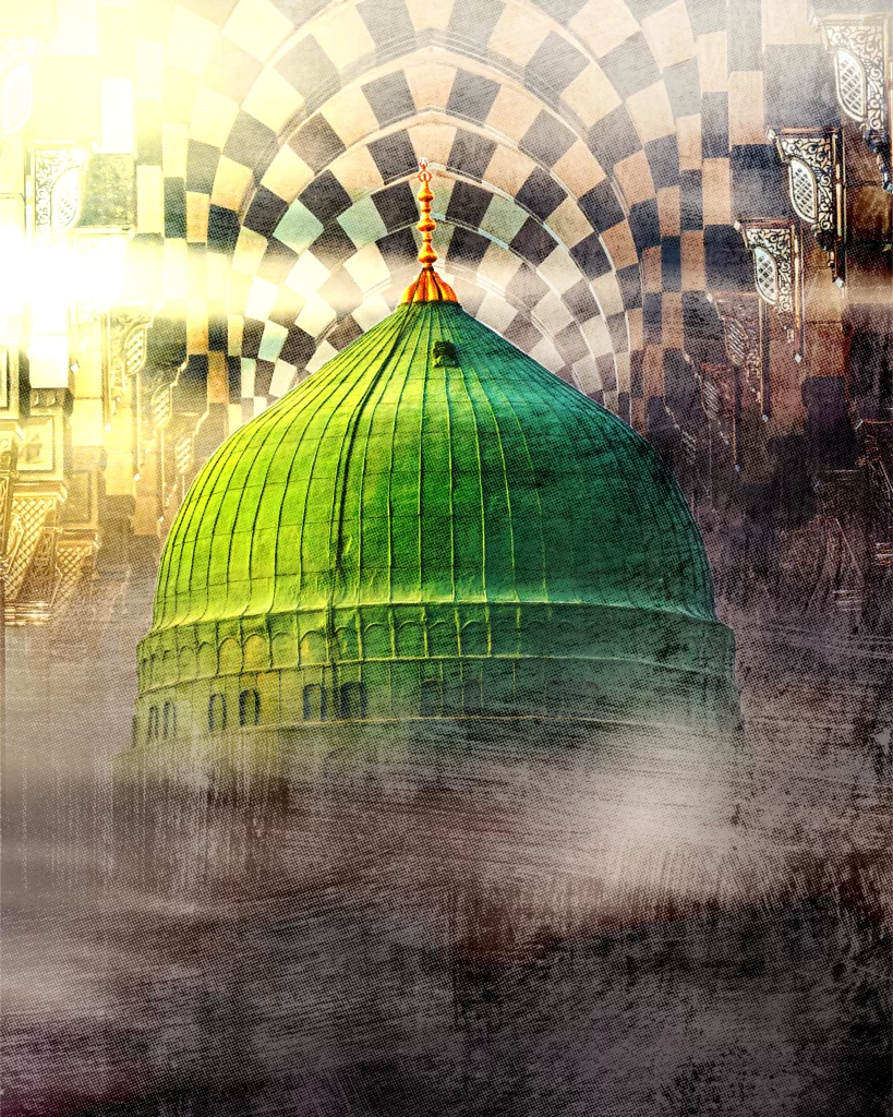 Superb Green Dome of Roza e Rasool ﷺ Portrait Image