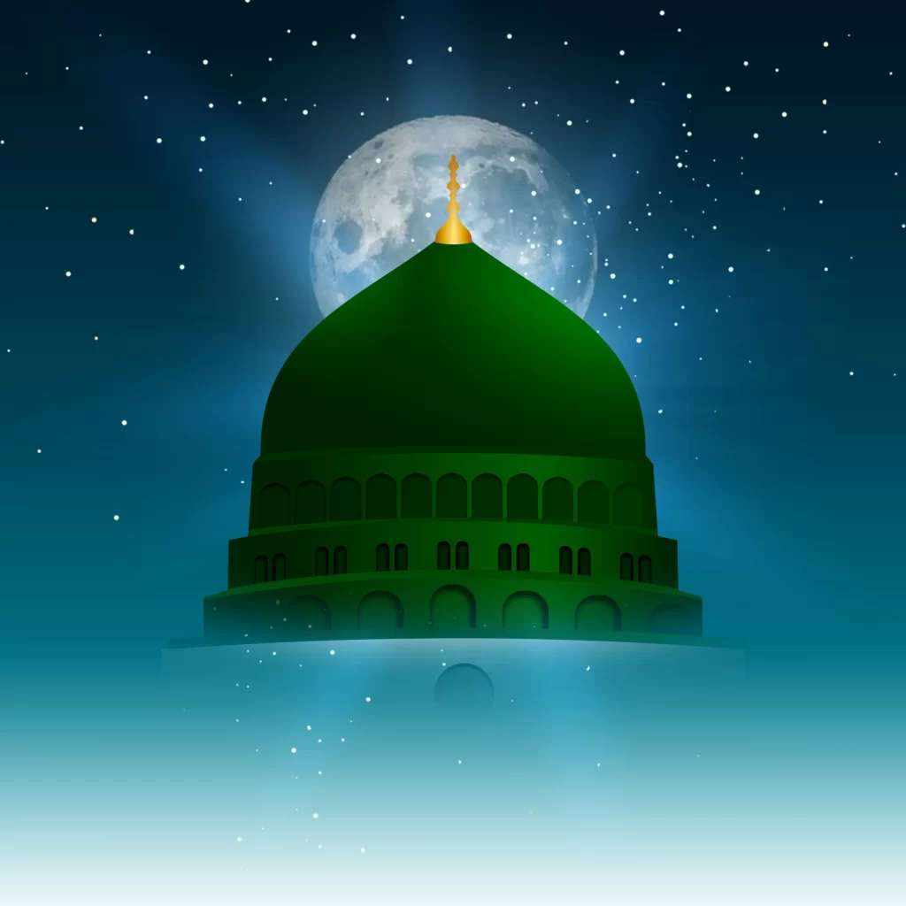 charming Night Sky Background Moon Behind The Green Dome